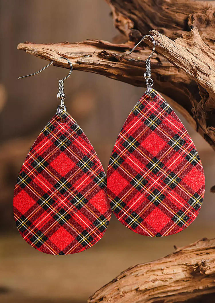 

Christmas Plaid Water Drop Leather Earrings, Multicolor, SCM021183