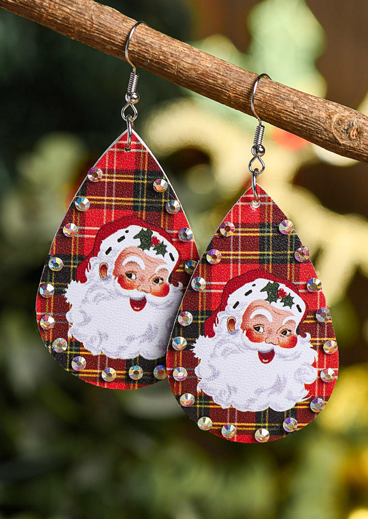 

Christmas Santa Claus Plaid Rhinestone Earrings, Multicolor, SCM021258