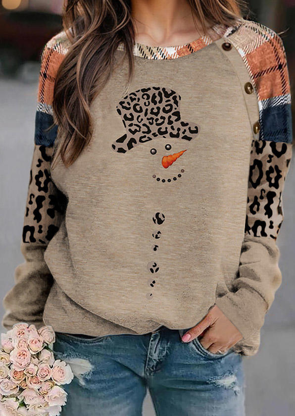 

Christmas Snowman Plaid Leopard Sweatshirt, Multicolor, SCM021358