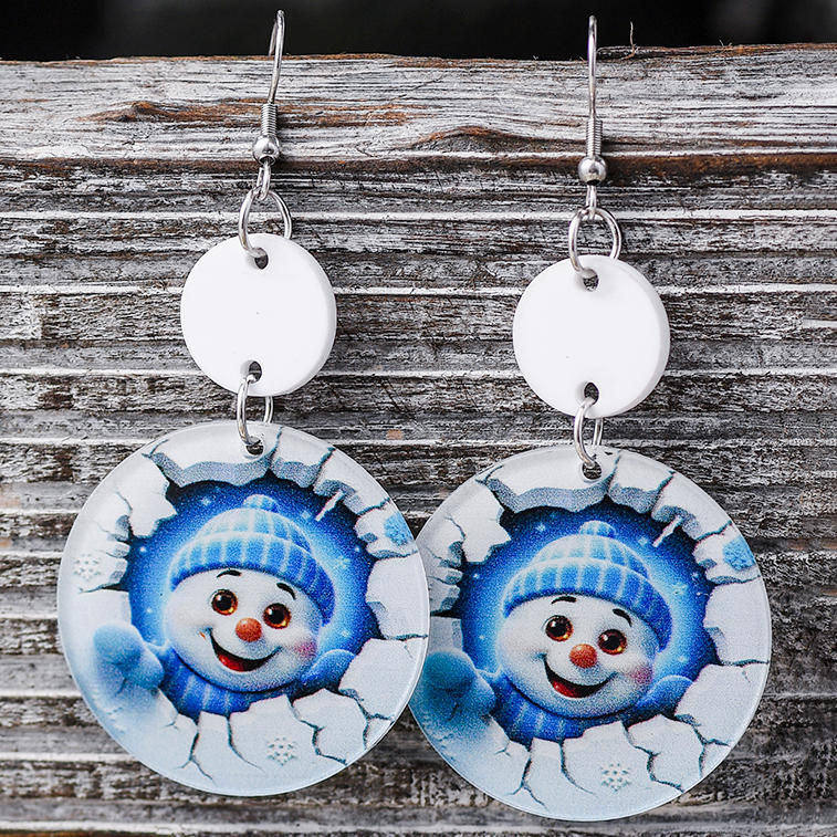 Christmas Snowman Snowflake Round Earrings