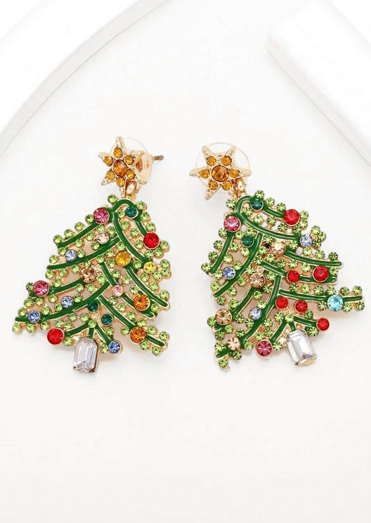 

Christmas Tree Lantern Rhinestone Alloy Earrings, Multicolor, SCM021232