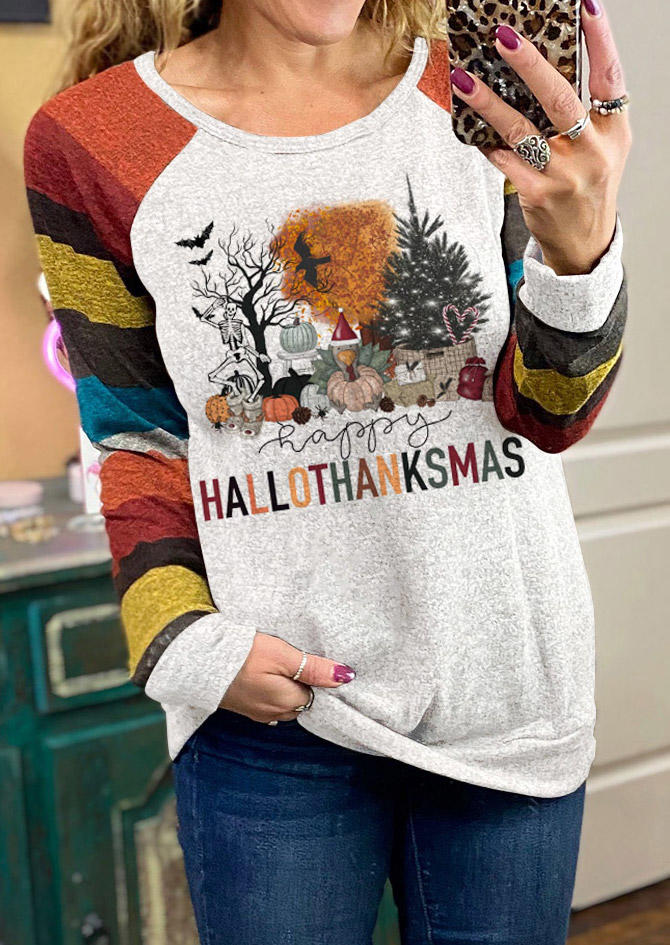 

Happy Hallothanksamas Color-Blocked Raglan Sleeve Blouse, Multicolor, SCM021377