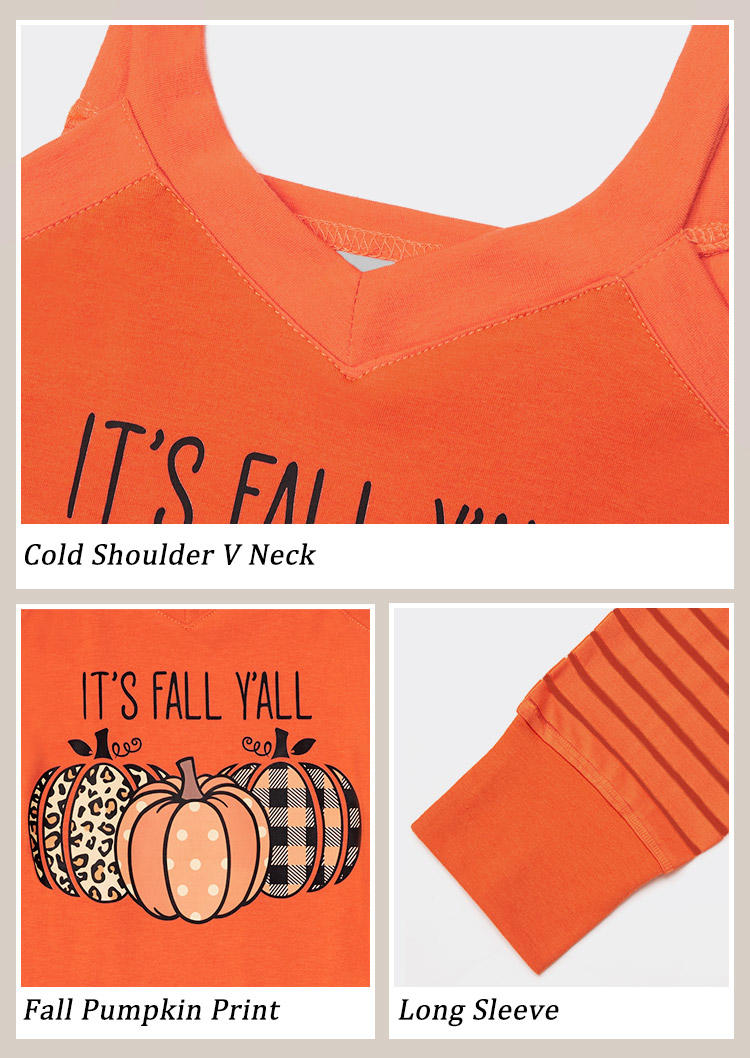 It's Fall Y'all Leopard Plaid Dot Pumpkin Striped Blouse - Orange