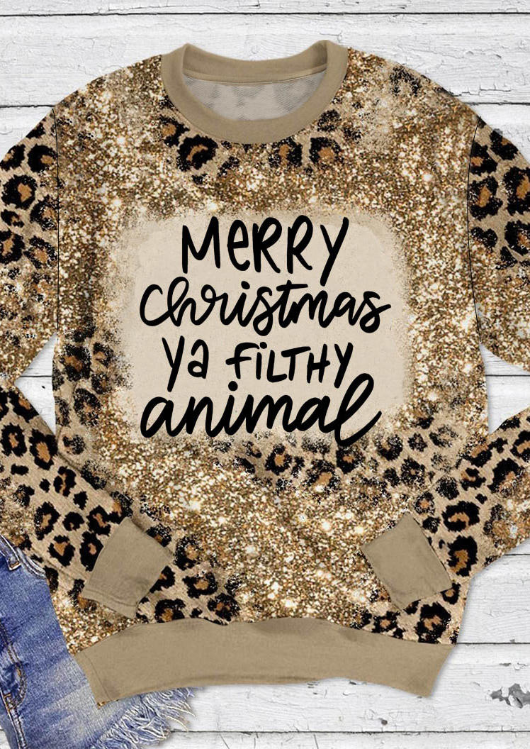 

Merry Christmas Leopard Glitter Sweatshirt, Multicolor, SCM021237