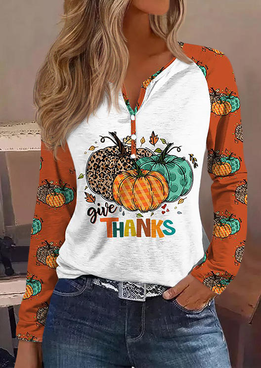 

Thanksgiving Give Thanks Pumpkin Raglan Sleeve Blouse - White, SCM021387
