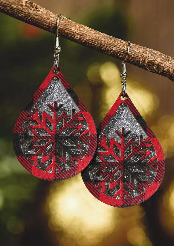 

Christmas Snowflake Plaid Hollow Out Water Drop Earrings, Multicolor, SCM021233