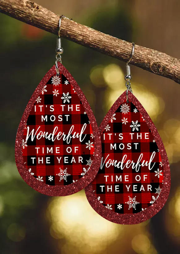 

Christmas It's The Most Wonderful Time Of Year Snowflake Plaid Earrings, Red, SCM021351
