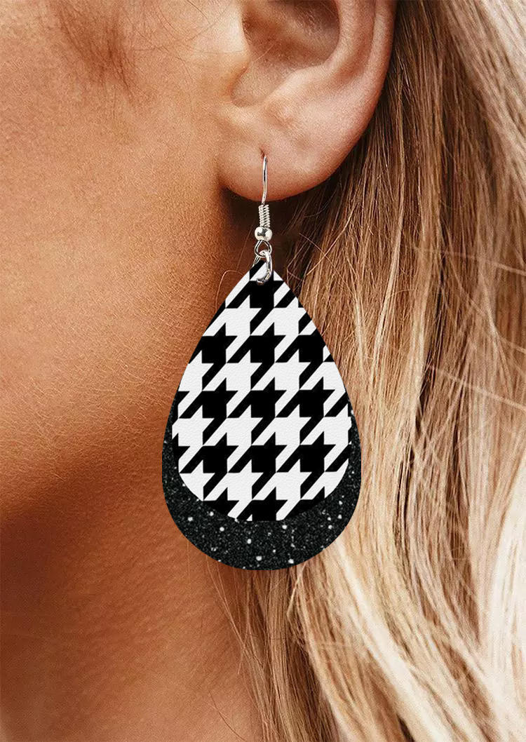 

Houndstooth Glitter Water Drop Earrings, Black, SCM021353