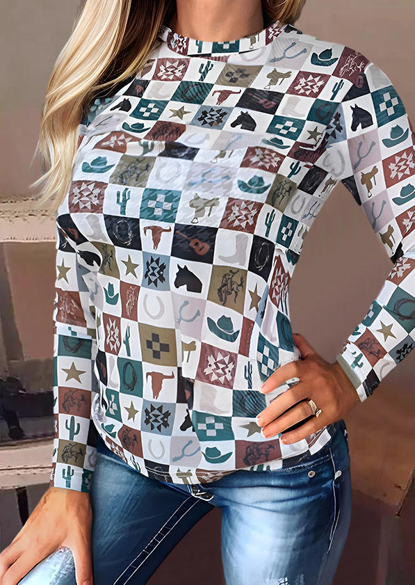 

Western Mate Mesh Long Sleeve Blouse, Multicolor, SCM021410