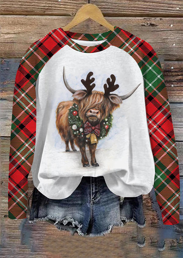 

Christmas Plaid Highland Cattle Sweatshirt - White, SCM021421