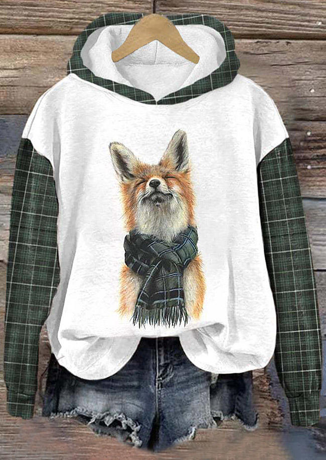 

Plaid Cute Dog Drop-shoulder Hoodie, Multicolor, SCM021442