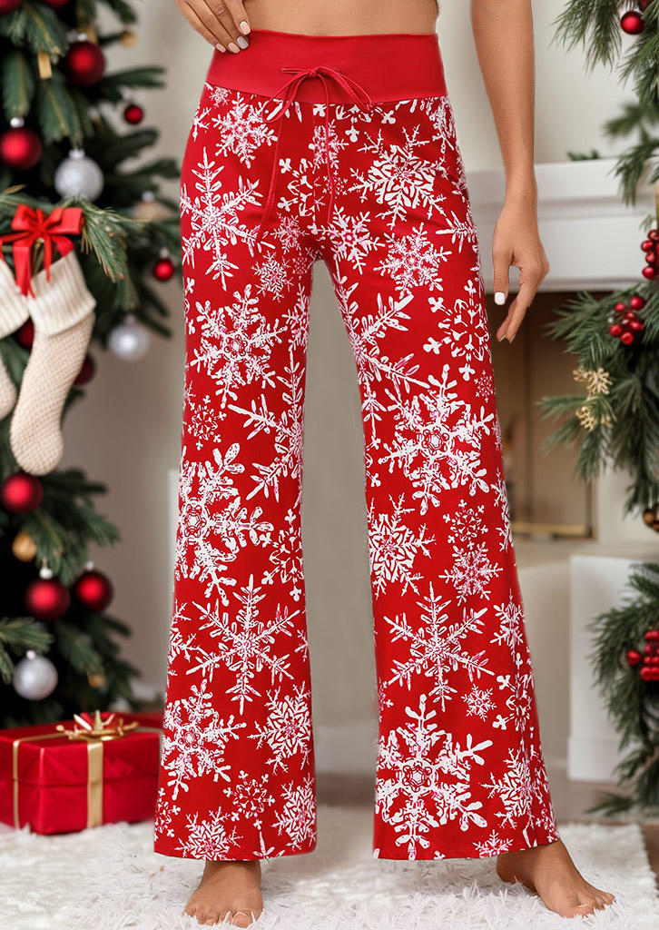 

Christmas Snowflake High Waist Pants - Red, SCM021502
