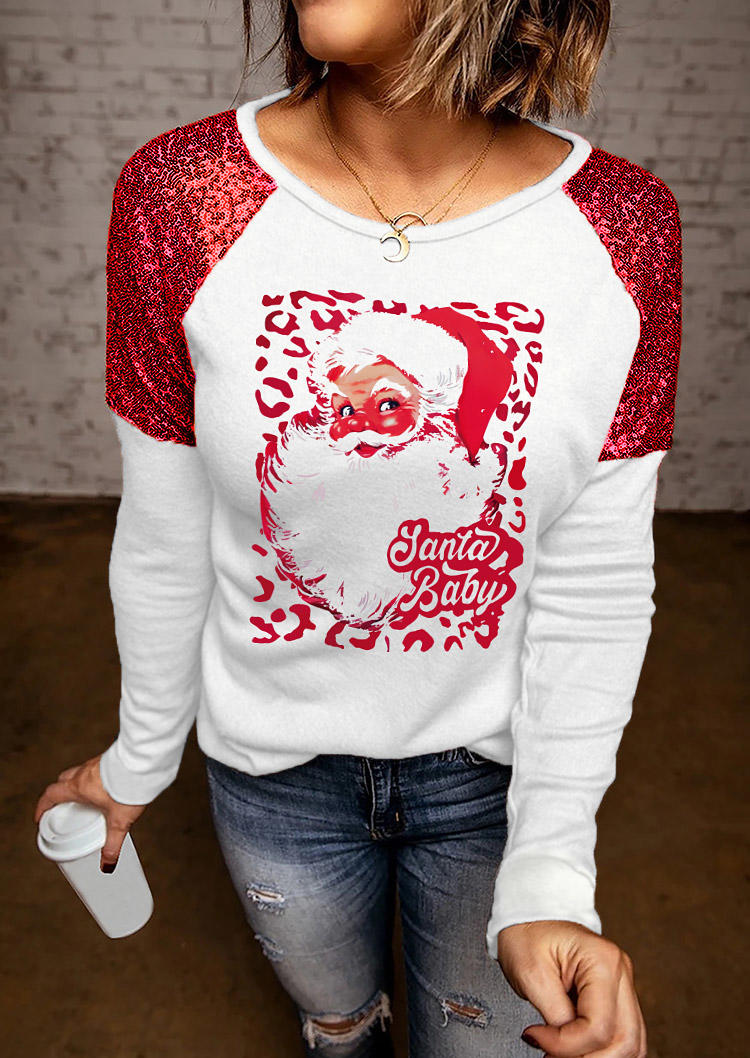 

Christmas Santa Claus Sequined Blouse - White, SCM021272