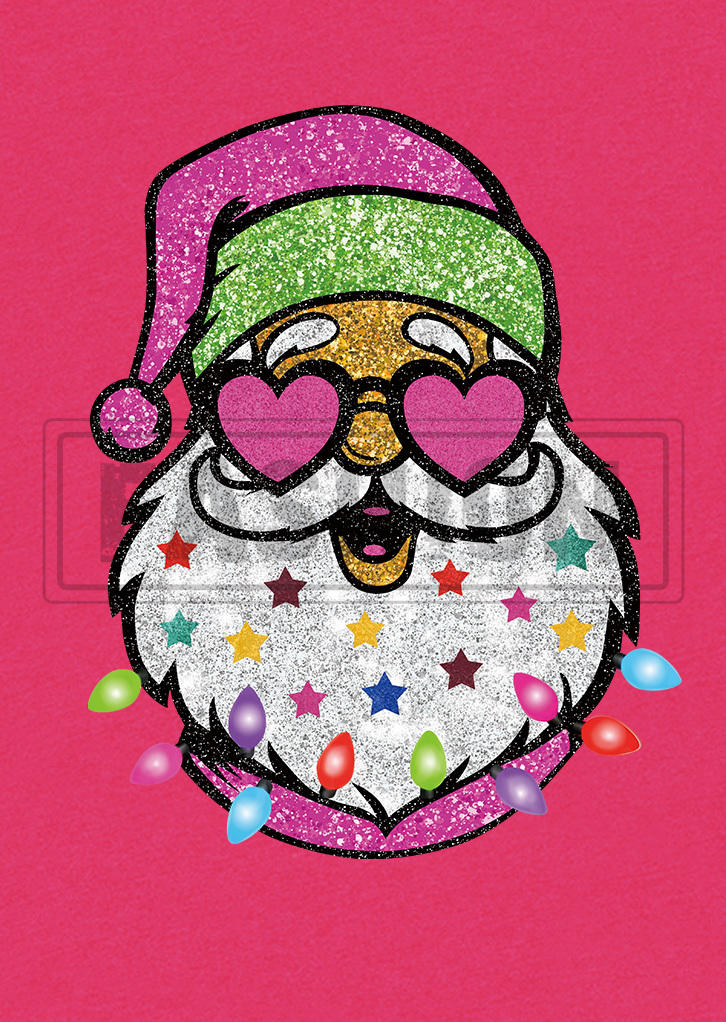 Christmas Sparkly Glitter Santa Claus Lantern T-Shirt Tee - Fluorescent Pink
