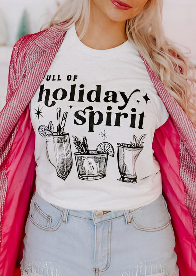 

Full of Holiday Spirit T-Shirt Tee - White, SCM021382