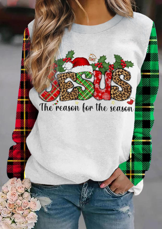 

Christmas Jesus The Reason For The Season Plaid Leopard Mistletoe Sweatshirt, Multicolor, SCM021171