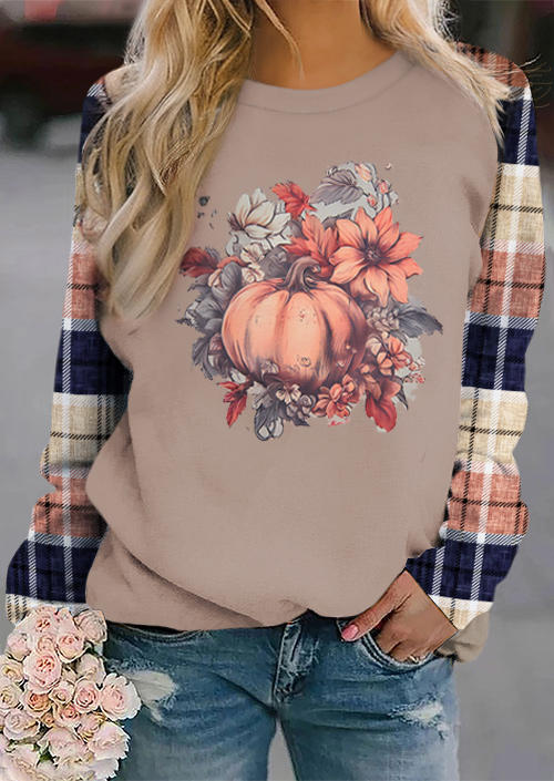 

Plaid Pumpkin Floral Sweatshirt, Multicolor, SCM021240