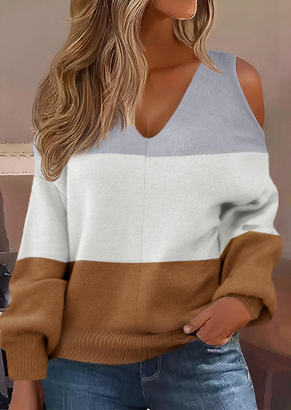 

Color-Blocked Cold Shoulder Sweater - Khaki, SCM021242