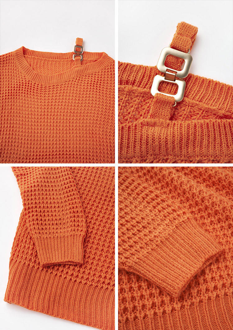 Chain One Sided Cold Shoulder Sweater - Orange
