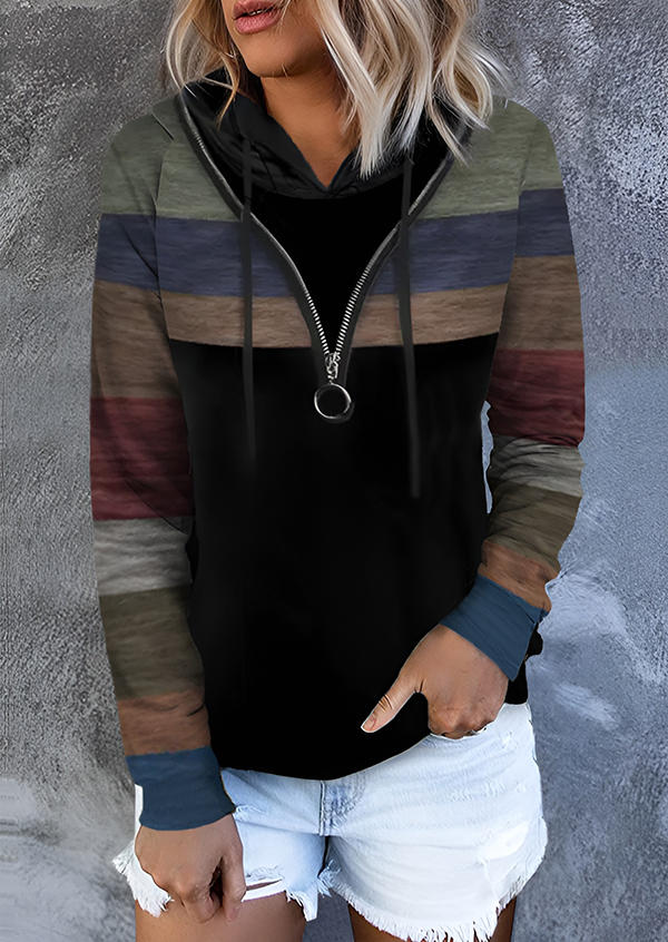 

Striped Half Zipper Long Sleeve Hoodie, Multicolor, SCM021511