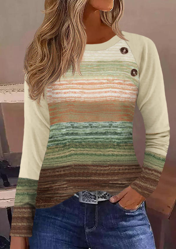 

Color-Blocked Button Raglan Sleeve Blouse, Multicolor, SCM021520