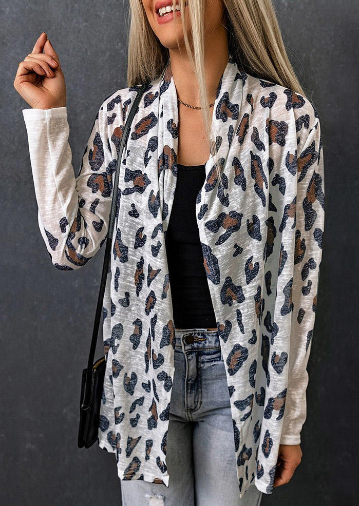 

Leopard Long Sleeve Open Front Cardigan, Multicolor, SCM021526