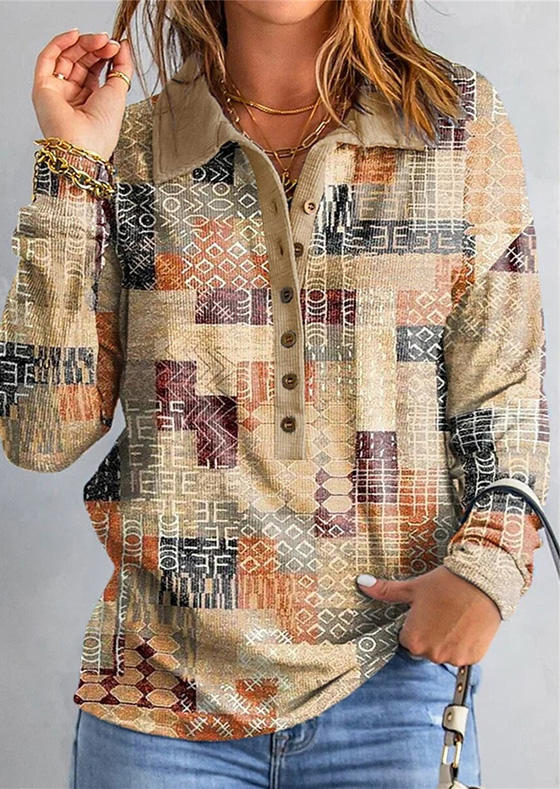 

Abstract Geometric Turn-down Collar Blouse, Multicolor, SCM021530