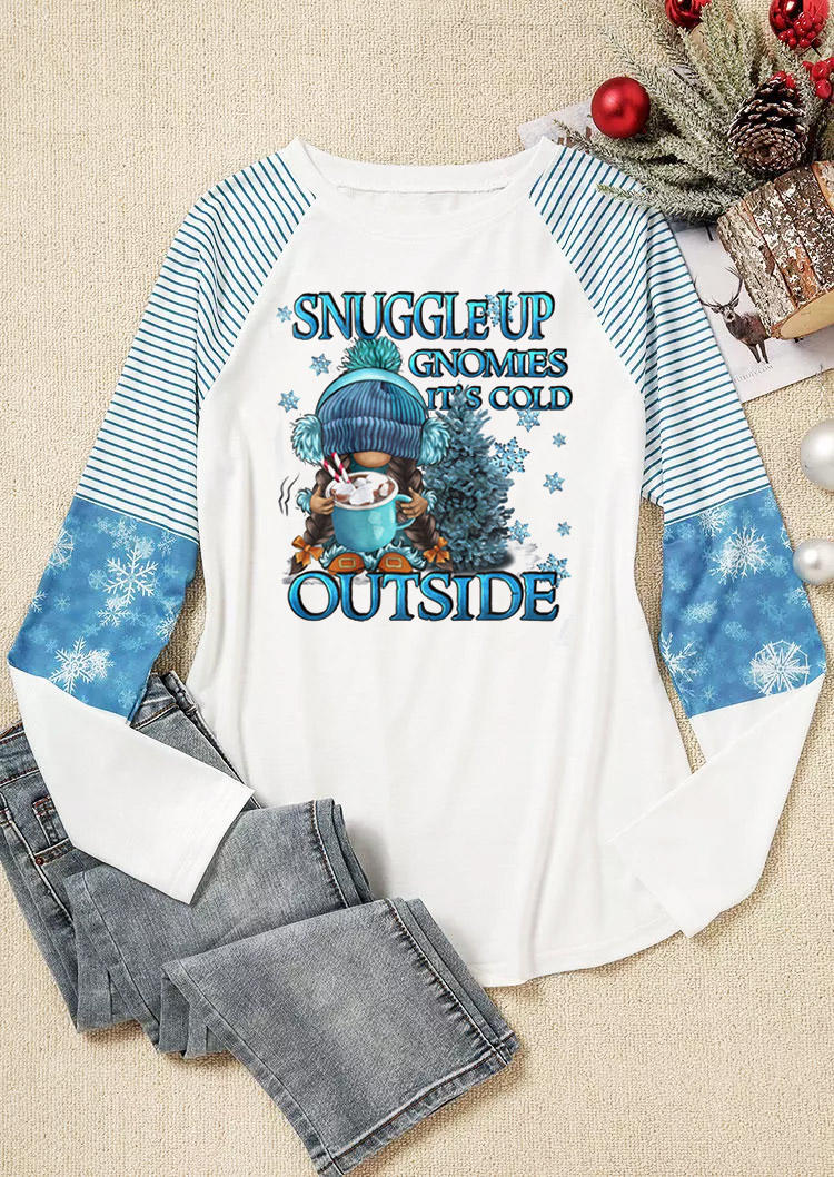 Snuggle Up Gnomies It's Cold Outside Striped T-Shirt Tee - White
