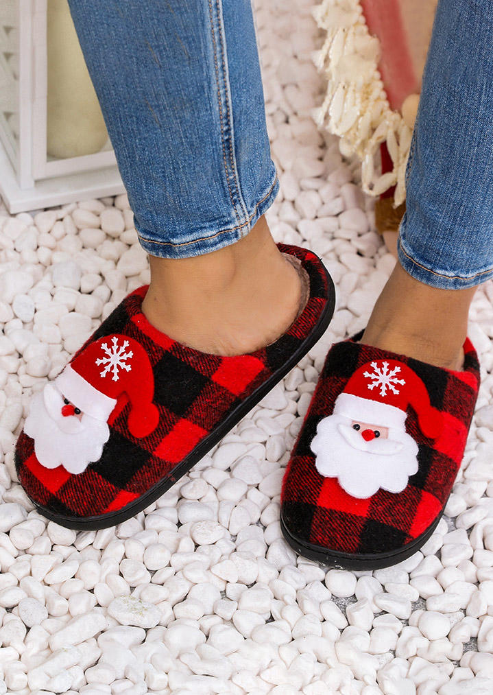 

Christmas Santa Claus Snowflake Plaid Sneakers - Red, SCM021287