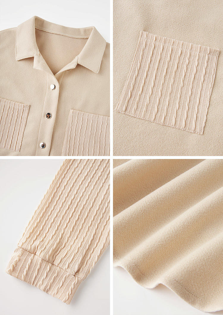 Plain Textured Pocket Ruffled Jacket - Apricot
