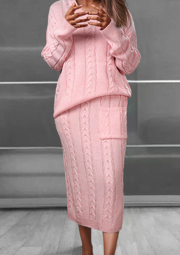 

2Pcs Textured Pocket Knitted Sweater Dress - Pink, SCM021303
