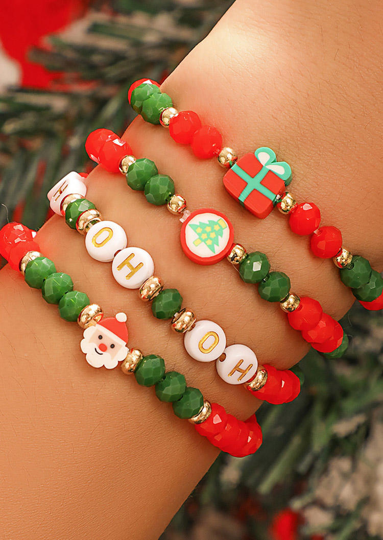 

4 Pcs Christmas Santa Claus Beading Multi-Layered Bracelet, Multicolor, SCM021391