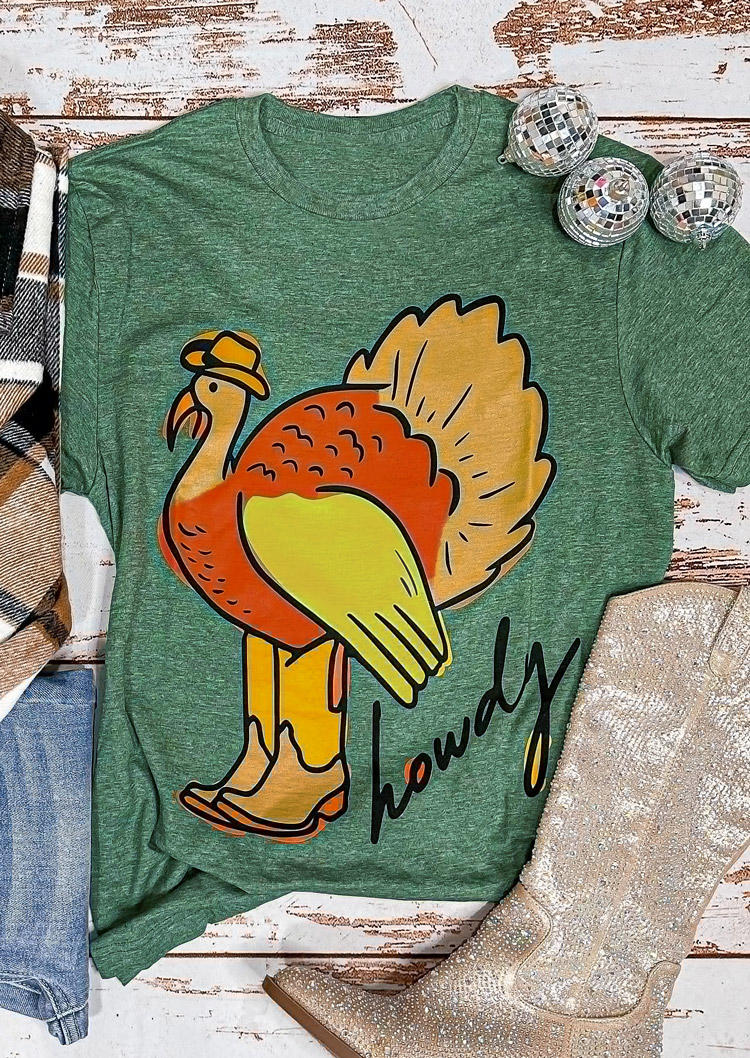 

Turkey Howdy O-Neck T-Shirt Tee - Army Green, SCM021414