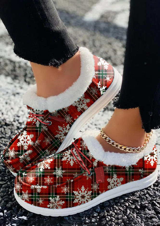 

Christmas Snowflake Plaid Winter Warm Snow Boots, Multicolor, SCM021444