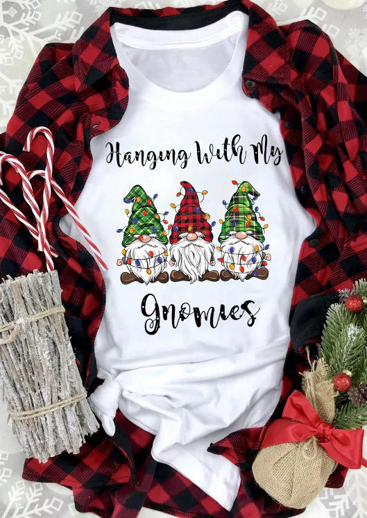 

Christmas Lights Hanging With My Gnomies T-Shirt Tee - White, SCM021528