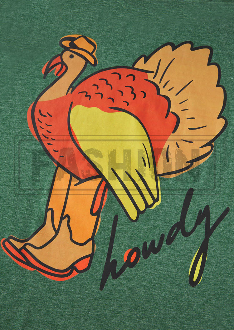 Turkey Howdy O-Neck T-Shirt Tee - Army Green