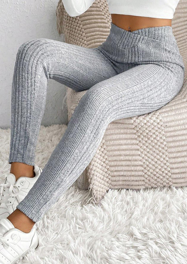 

Ribbed High Waist Skinny Leggings - Gray, SCM021501