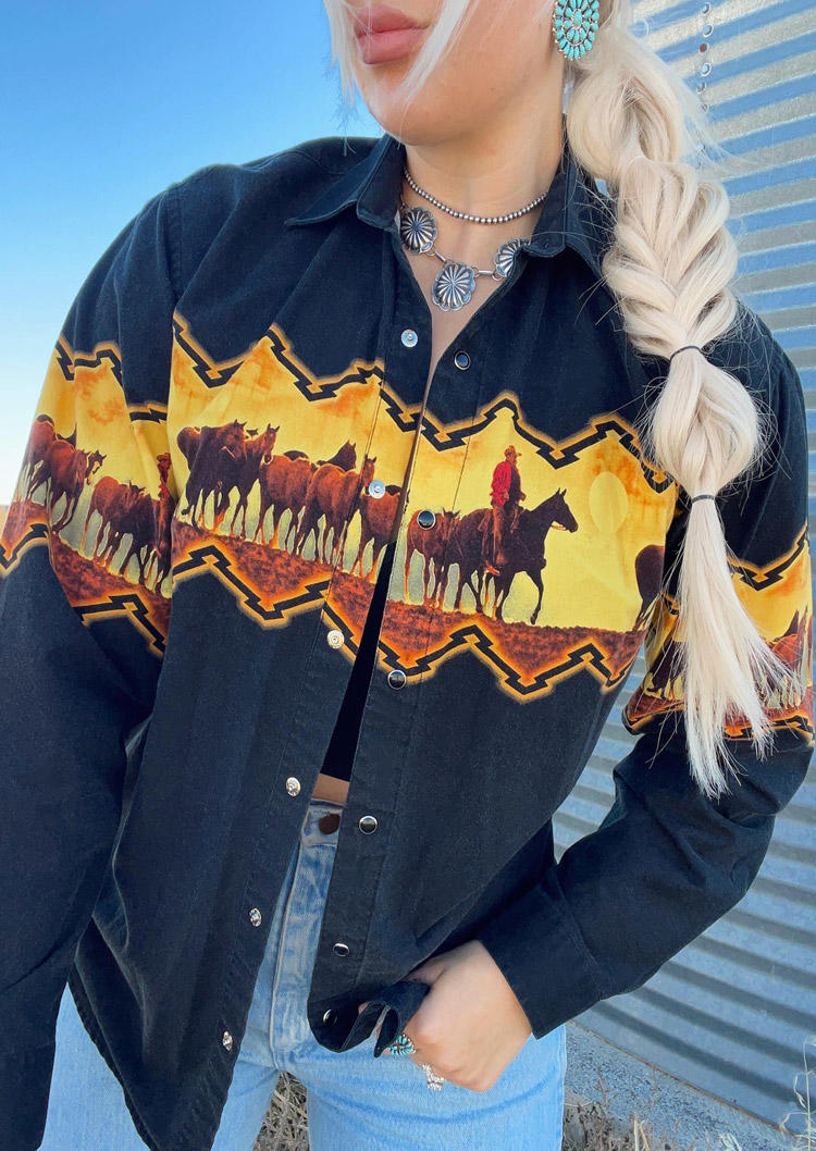

Western Cowboy Turn-down Collar Jacket - Black, SCM021580