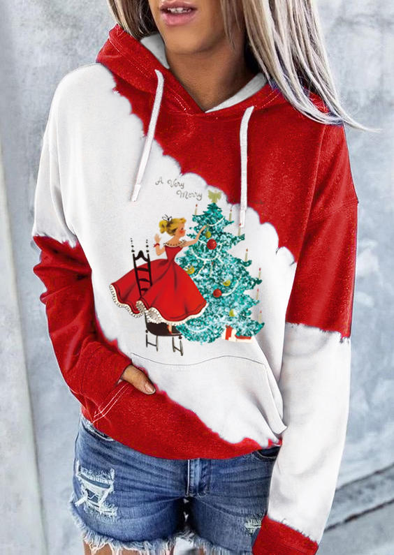 

Christmas Tree Color-Blocked Hoodie - Red, SCM021145