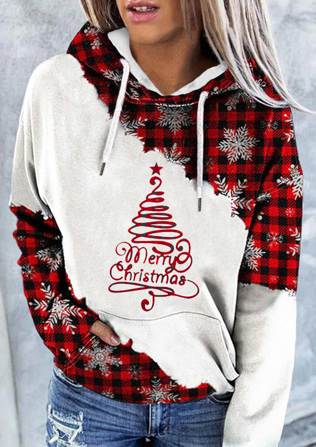 

Merry Christmas Snowflake Plaid Hoodie, Multicolor, SCM021304