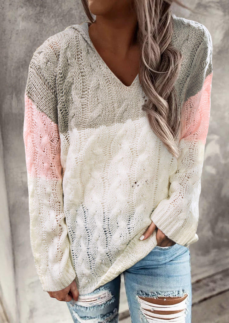 

Color-Blocked Hooded Knitted Sweater, Multicolor, SCM021312