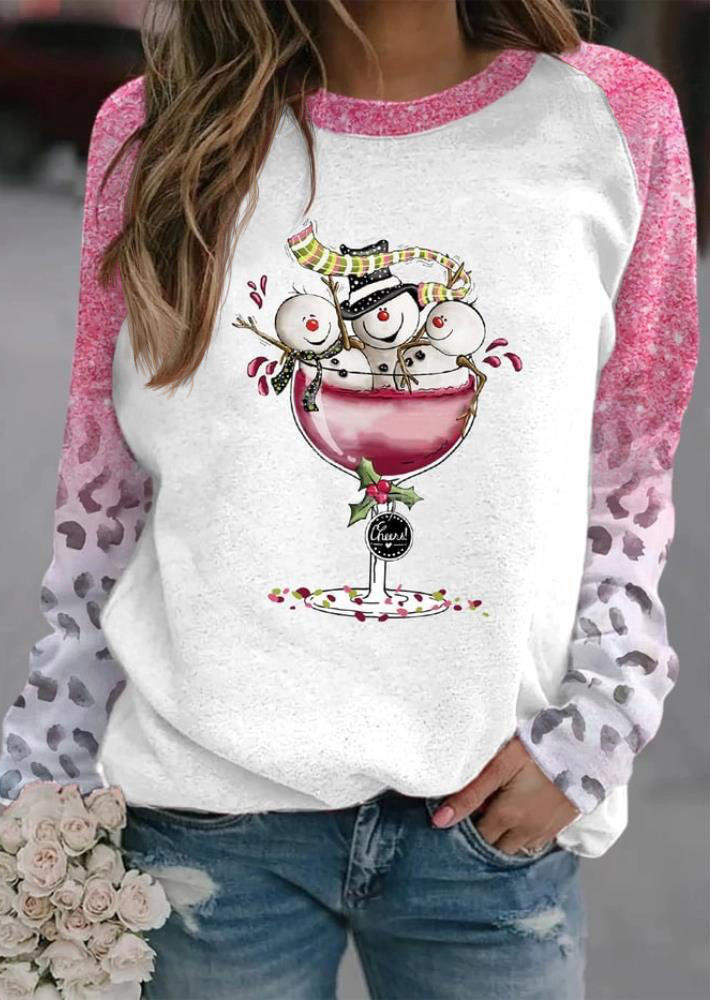 

Christmas Leopard Wine Glass Snowman Sweatshirt, Multicolor, SCM021336