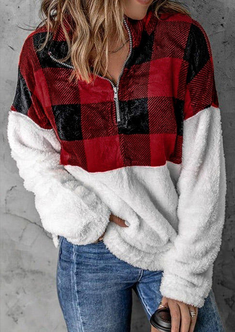 

Plaid Flannel Zipper Collar Pullover Sweatshirt, Multicolor, SCM021368