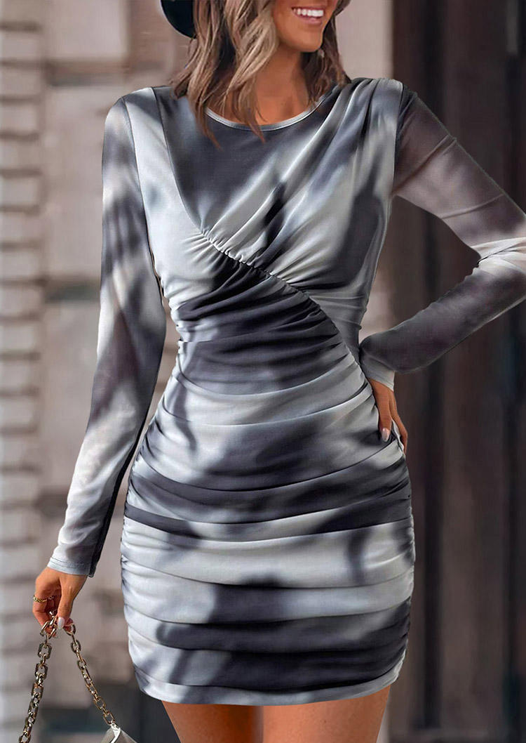 

Tie Dye Ruched Long Sleeve Bodycon Dress, Multicolor, SCM021578