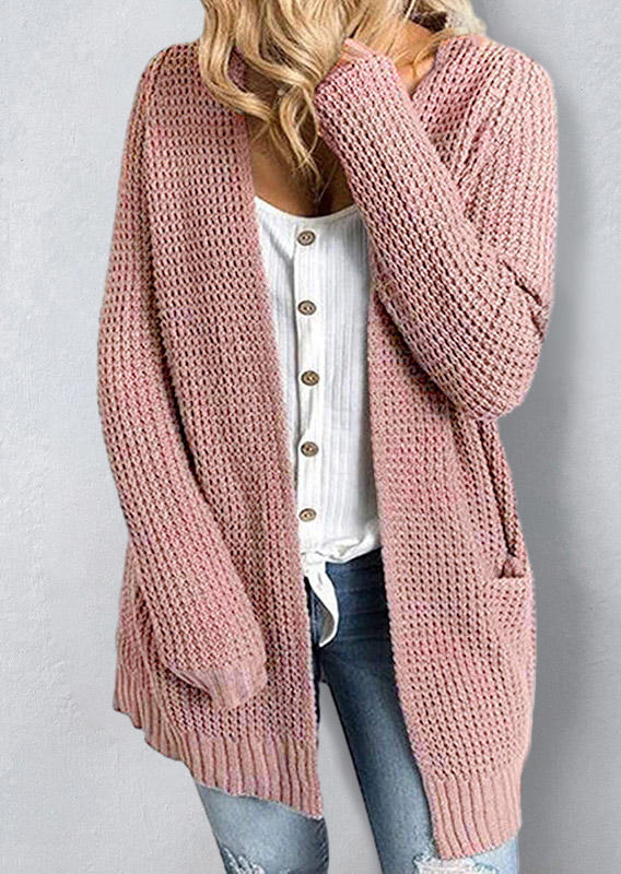 

Pocket Knitted Long Sleeve Cardigan - Pink, SCM021460