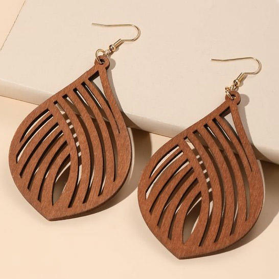 Leaf Hollow Out Wooden Earrings