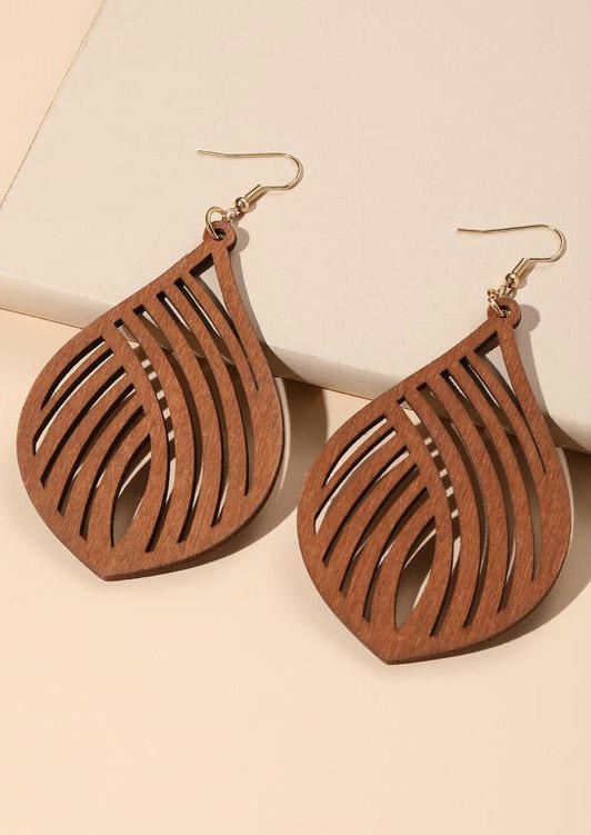 

Leaf Hollow Out Wooden Earrings, Brown, SCM021565