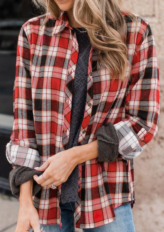 

Plaid Button Turn-Down Collar Shirt, Multicolor, SCM021665