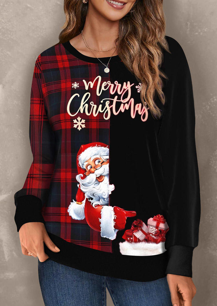 

Merry Christmas Plaid Santa Claus Sweatshirt - Black, SCM021671