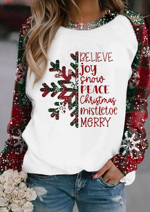 

Christmas Snowflake Plaid Glitter Sweatshirt, Multicolor, SCM021674
